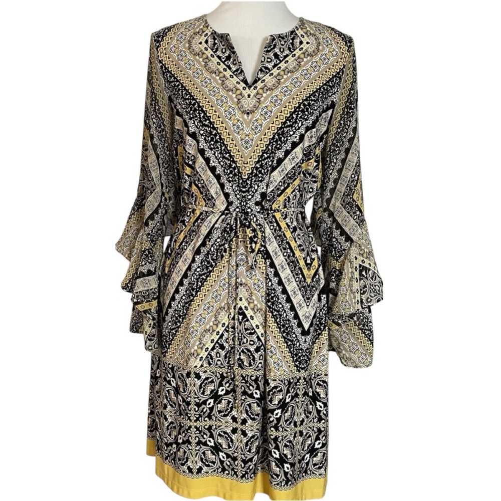 INC International Concepts Elegant Black and Gold Patterned Dress